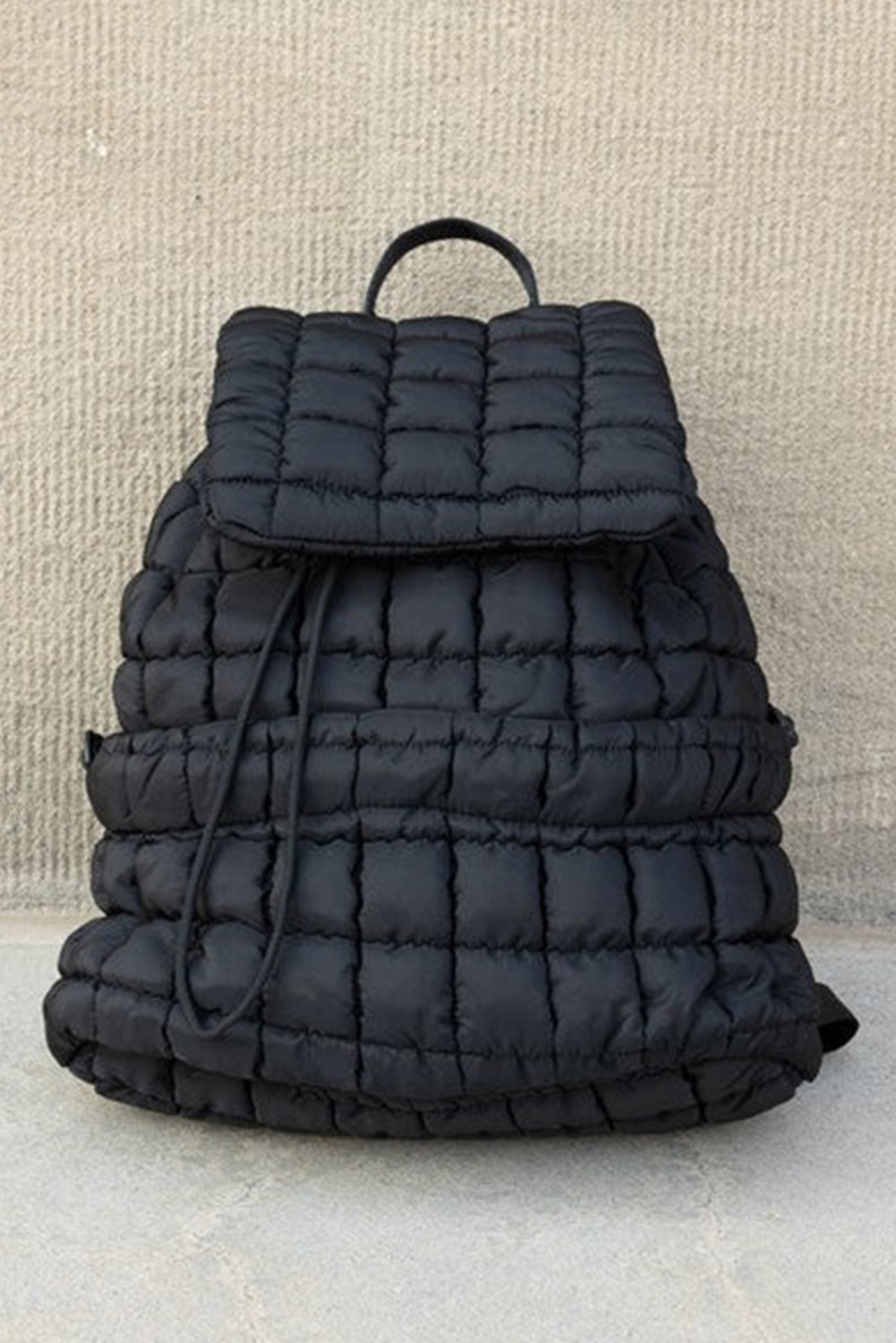 Pink Solid Flapped Quilted Puffer Backpack