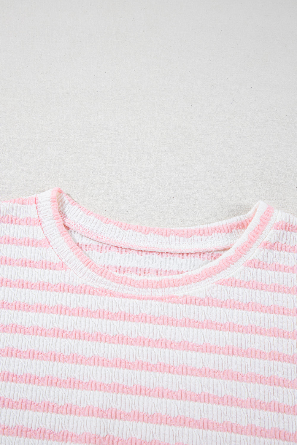 Pink Stripe Knitted Short Sleeve Top and Drawstring Shorts Set