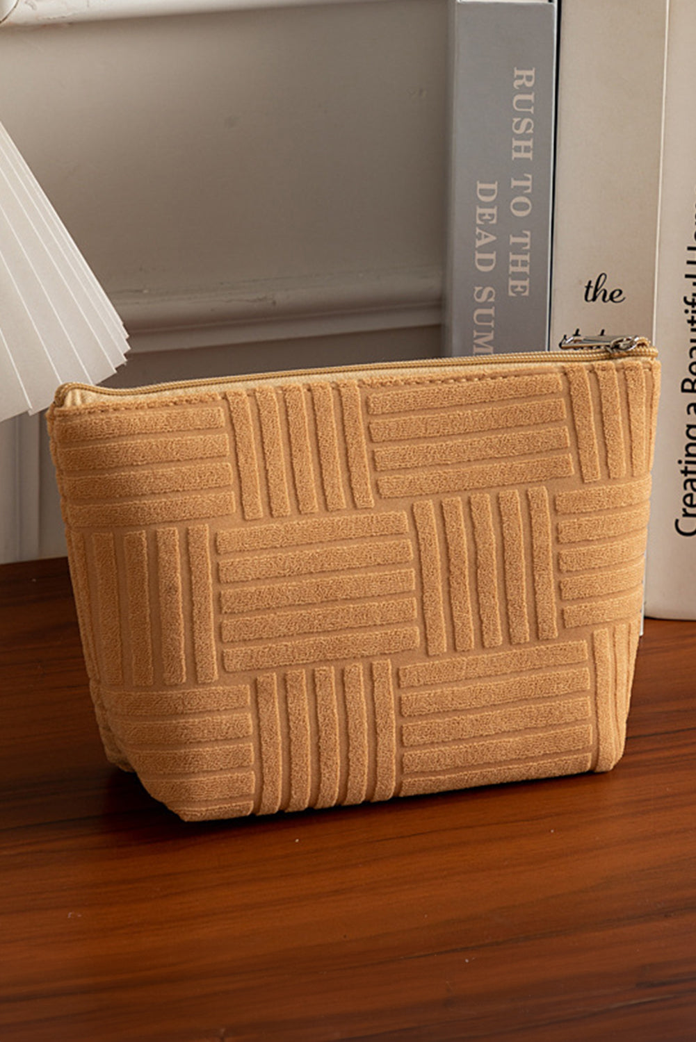 Camel Woven Zipper Cosmetic Bag