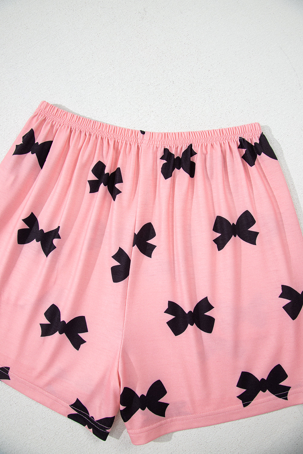 Pink Allover Bow Print Pockets Cropped Pajama Set