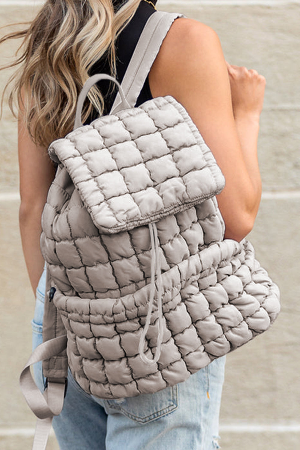 Pink Solid Flapped Quilted Puffer Backpack